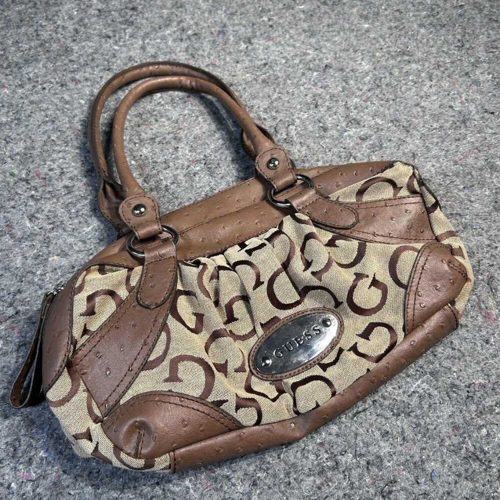 Vintage Guess Beige & Brown  Leather Y2K Purse Handbag 2000s